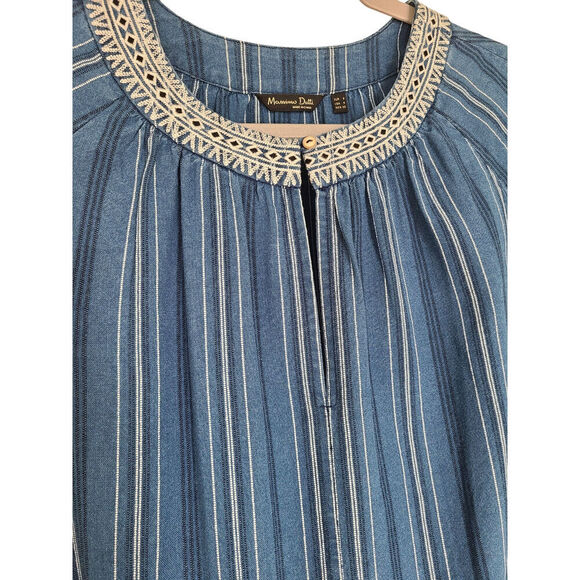 Massimo Dutti Blue Chambray Denim Embroidered 3/4 Sleeve Blouse Top Size Small - Picture 4 of 6